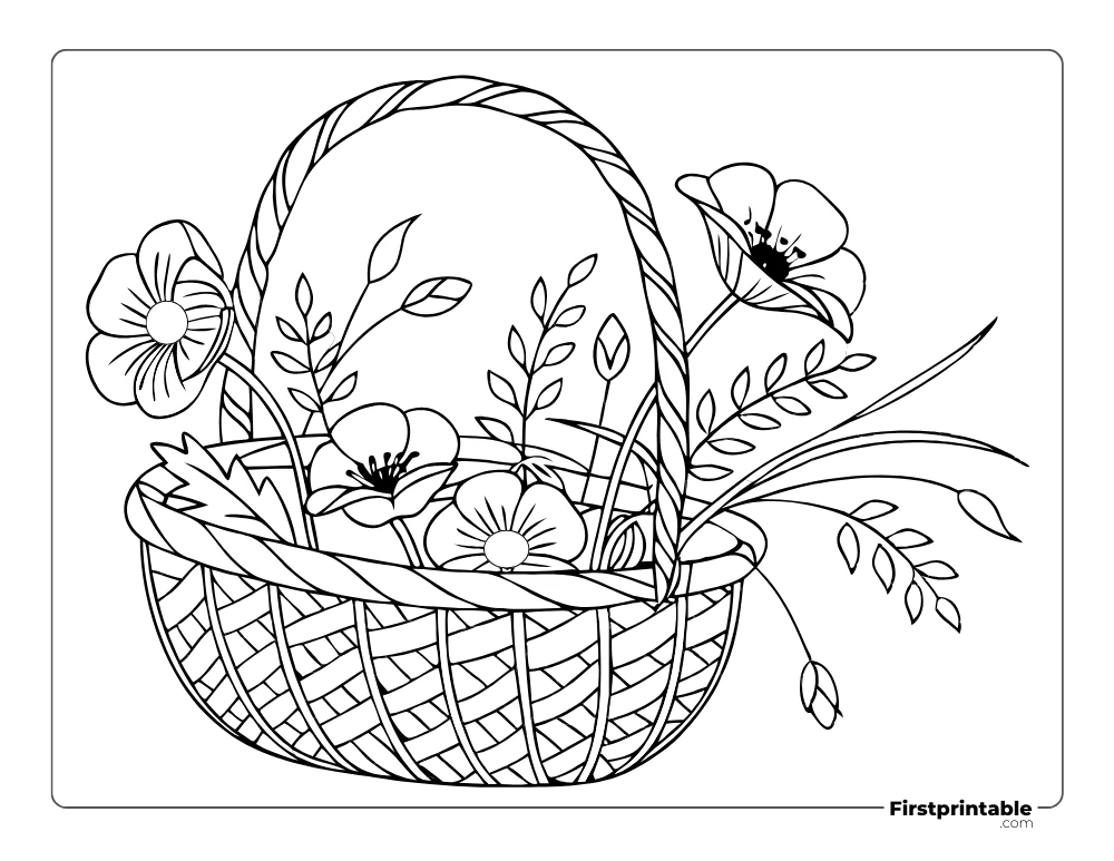 Flowers in the Basket Coloring Page for Adults