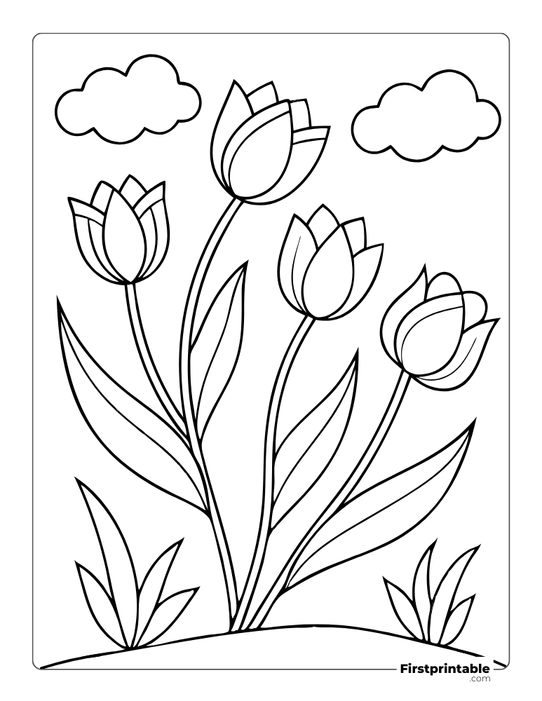 Cute Tulip Blossoming Coloring Sheet