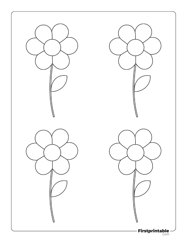 Flower Template with Stem - Medium Outline