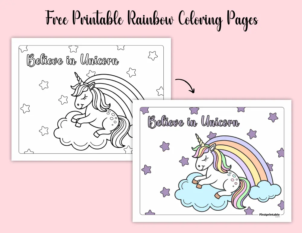 Free Rainbow and Unicorn Coloring Pages