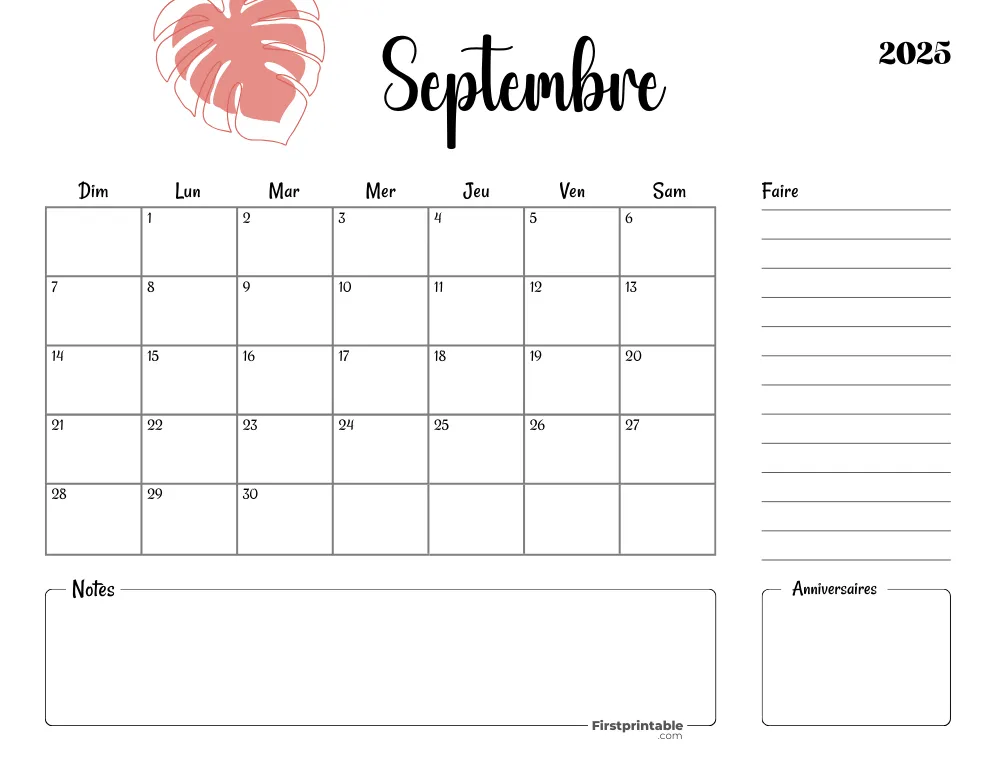 French Printable September Calendar 2025 Template 53