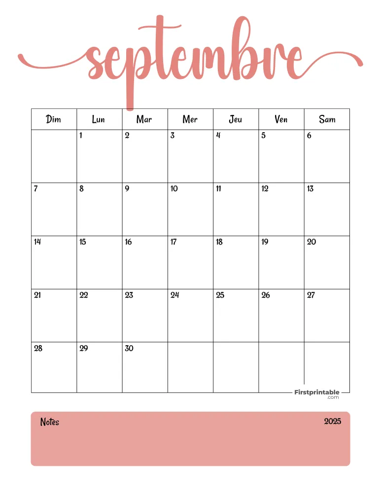 French Printable September Calendar 2025 Template 54