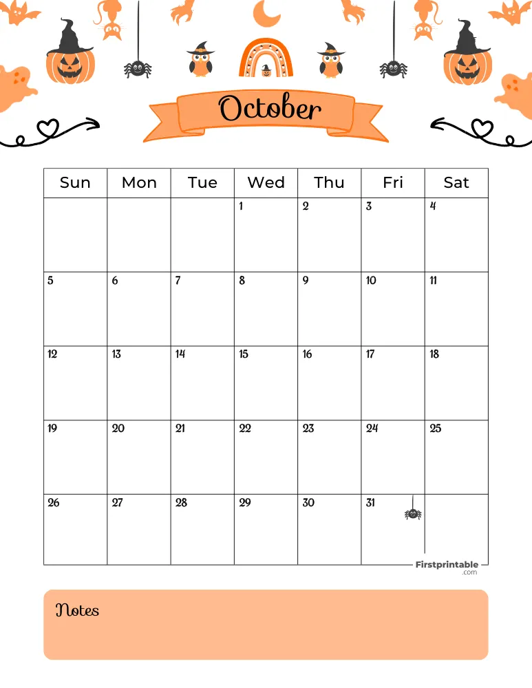 October Calendar 2025 Halloween Template 01