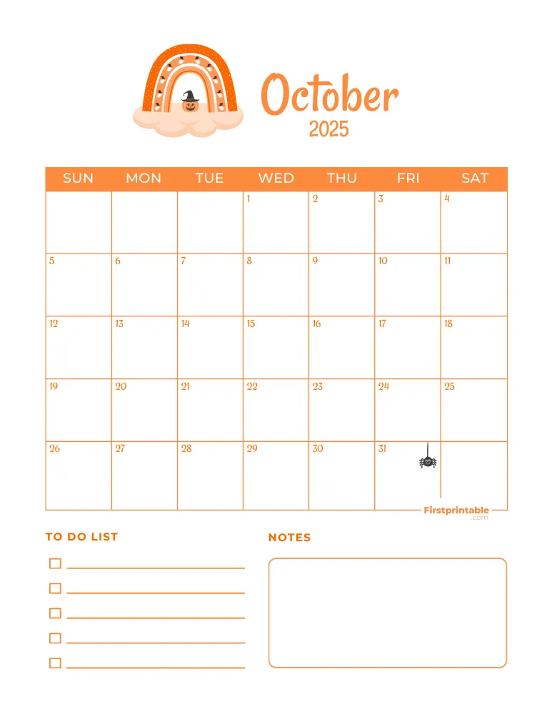 October Calendar 2025 Halloween Template 02