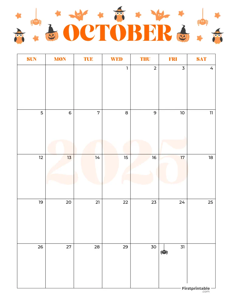 October Calendar 2025 Halloween Template 07