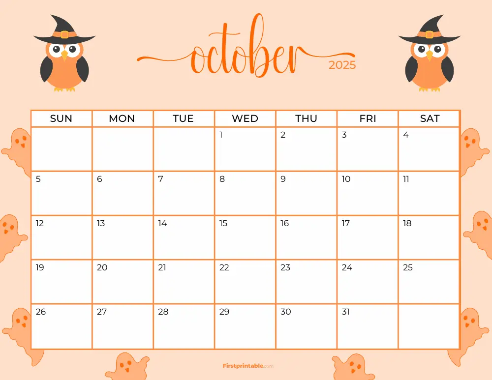 Printable October Calendar 2025 Halloween Template 20