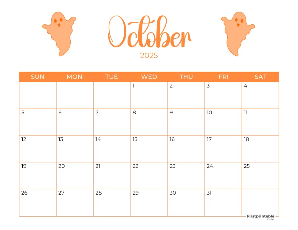 Printable October Calendar 2025 Halloween Template 22