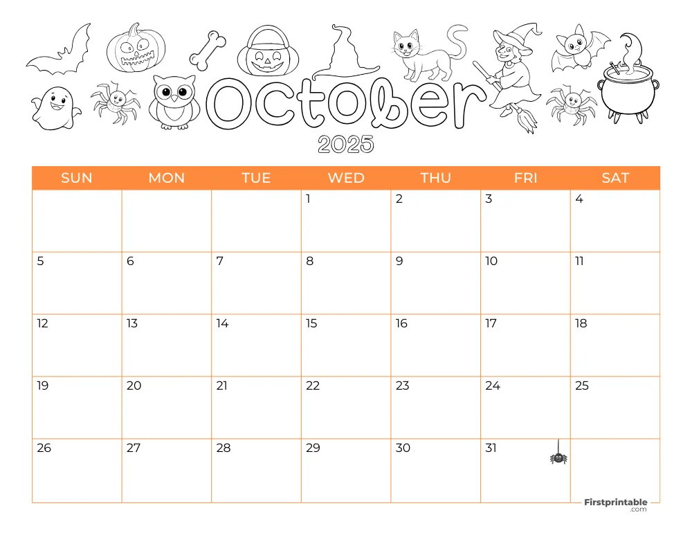 Printable October Calendar 2025 Halloween Template 25