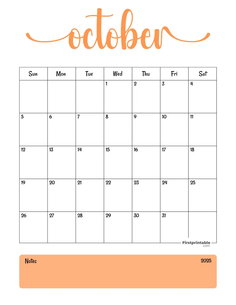 Printable October Calendar 2025 Template 04