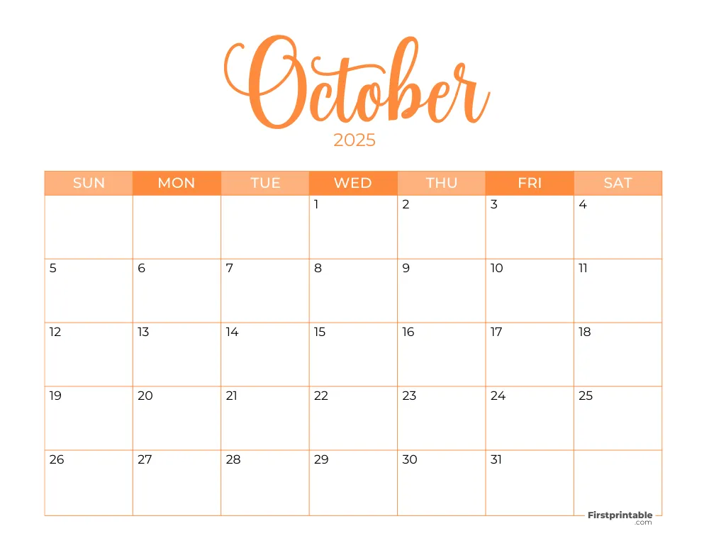 Printable October Calendar 2025 Template 24