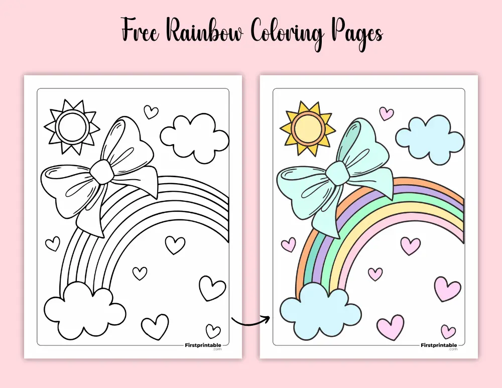 Printable Rainbow and Summer Coloring Pages