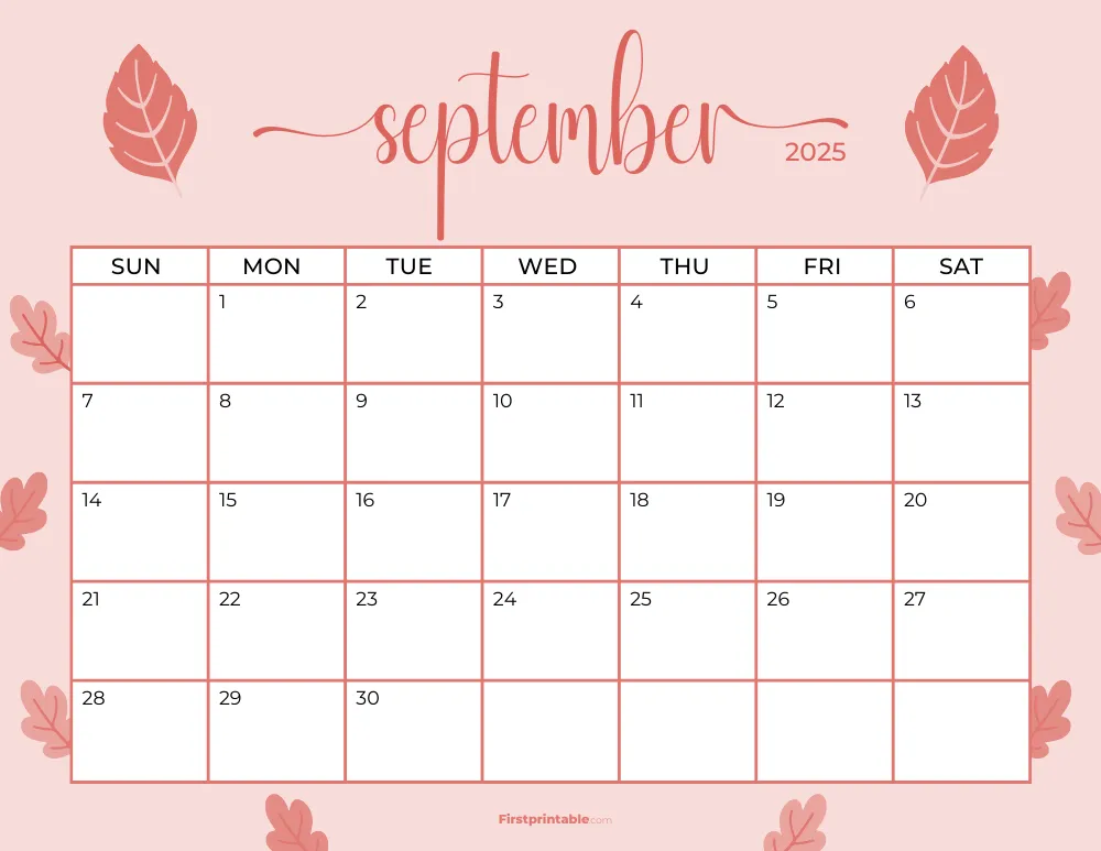 Printable September Calendar 2025 Autumn Template 20