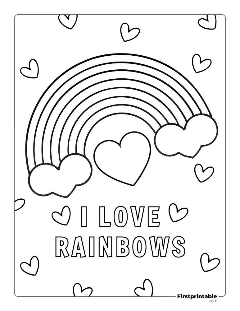 "I Love Rainbows" Heart Floating Coloring Sheet