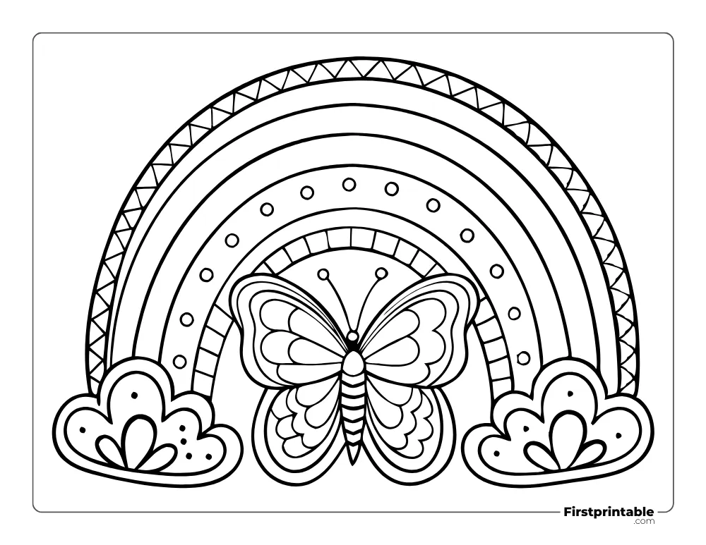 Butterfly and Rainbow Coloring Page