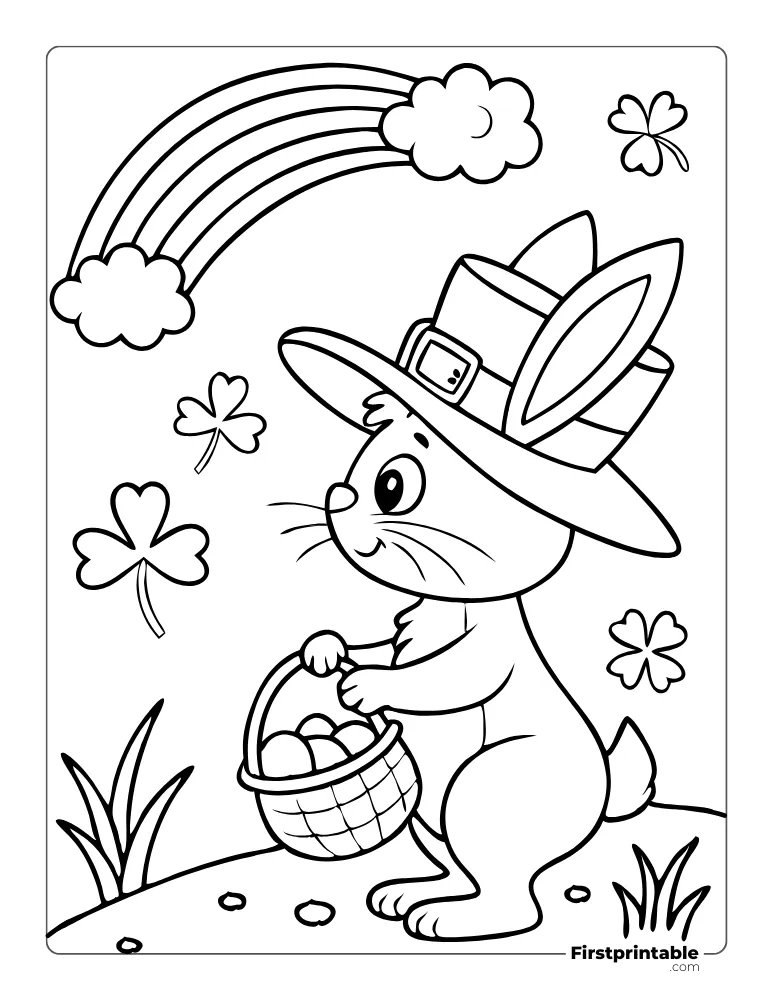 St. Patrick's Day Bunny and Rainbow to color