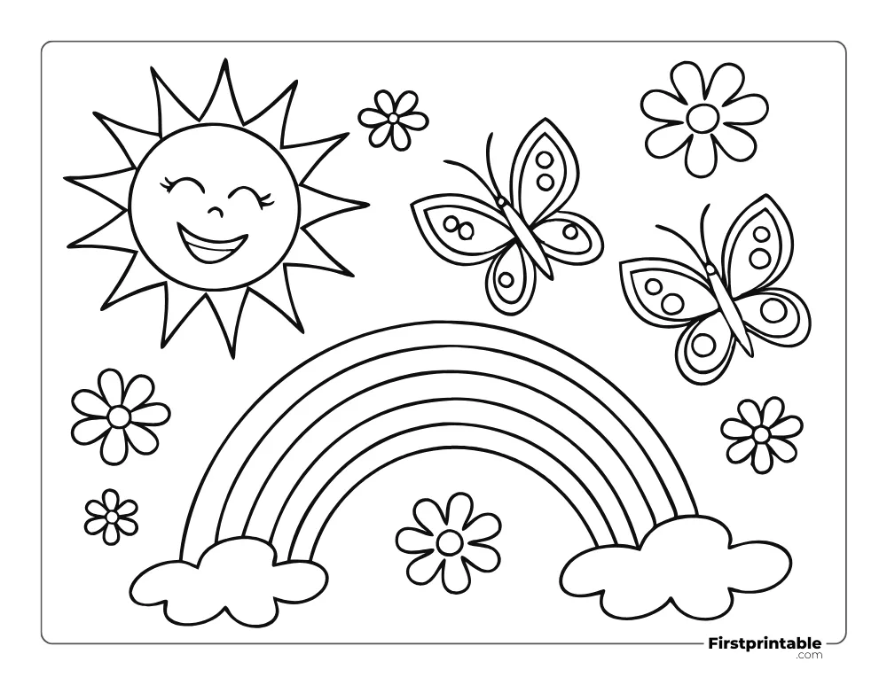 Summer Rainbow Coloring Page