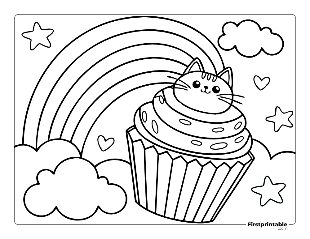 Cute Cupcake over Clouds Coloring Sheet