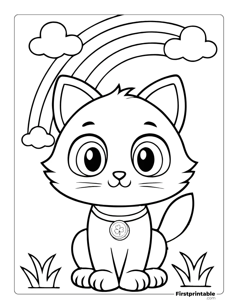 Cat Sitting and Rainbow Coloring Page