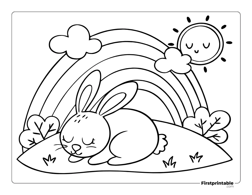 Cozy Bunny and Rainbow to Color for Kids