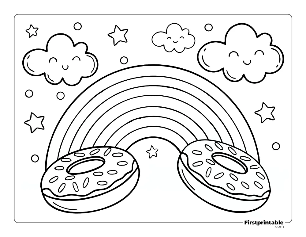 Rainbow with Donuts to Color for Kids