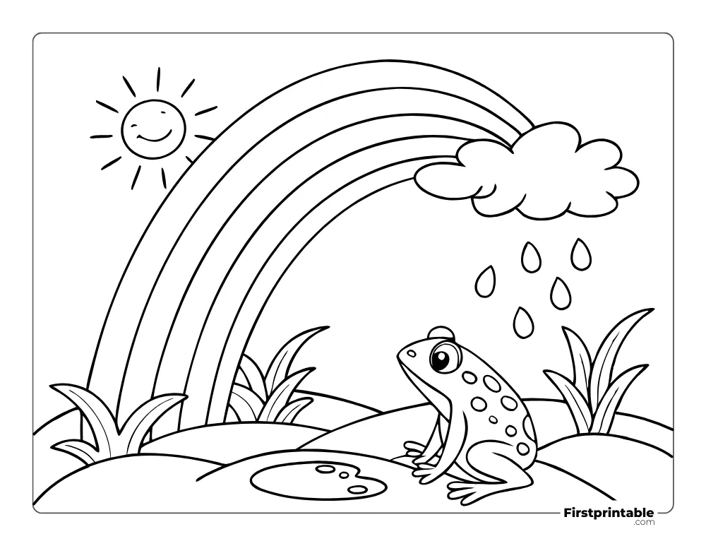 Color the Cute Frog in Spring Coloring Page