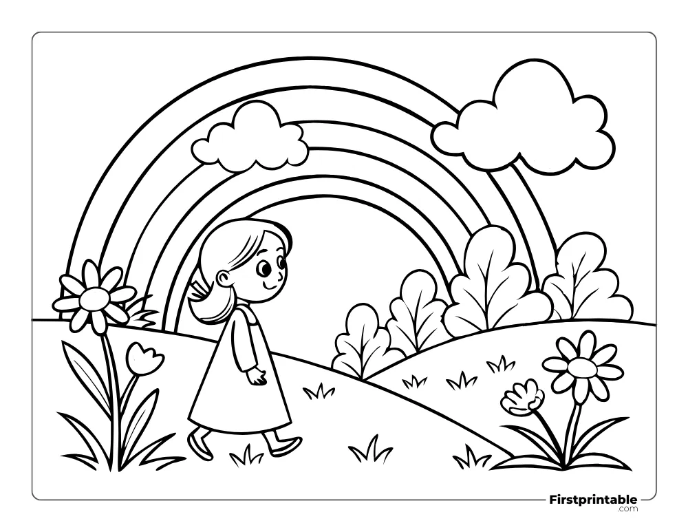 Cute Girl Walking Coloring Page