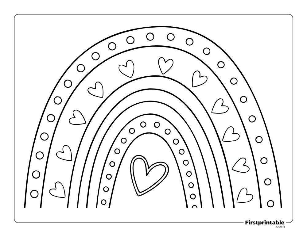 Valentine's Day Doodle Rainbow Coloring Page for Adults