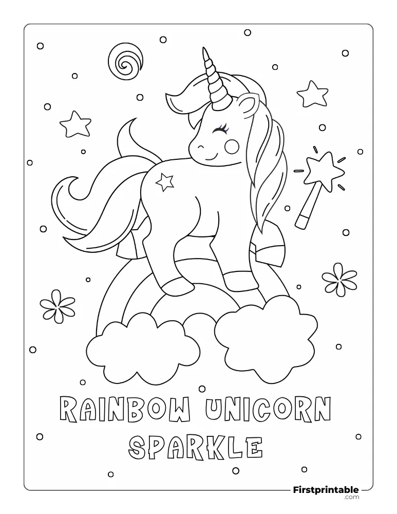 Cute Baby Unicorn with Sparkles to Color