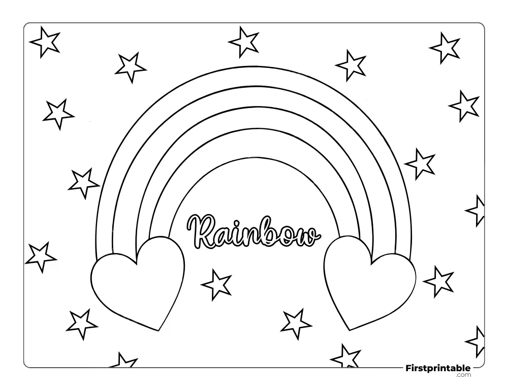 Rainbow with Hearts Coloring Page for Toddlers