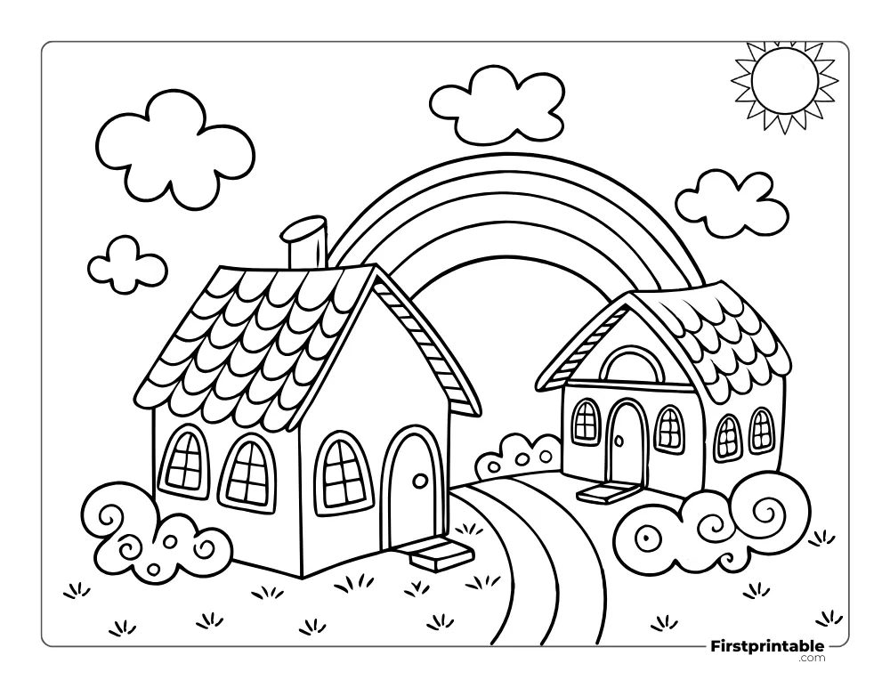 Rainbow in Summer Coloring Sheet for Kids