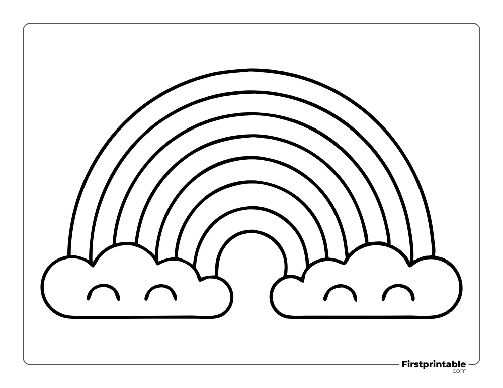 Simple Rainbow with Clouds for Kids to Color