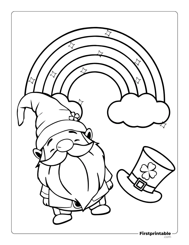 St Patrick's Day Gnome and Rainbow Coloring Sheet