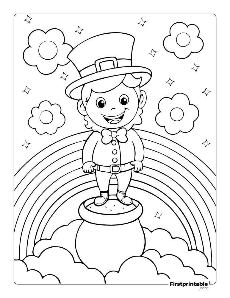 Kids to Color Leprechaun and Rainbow 