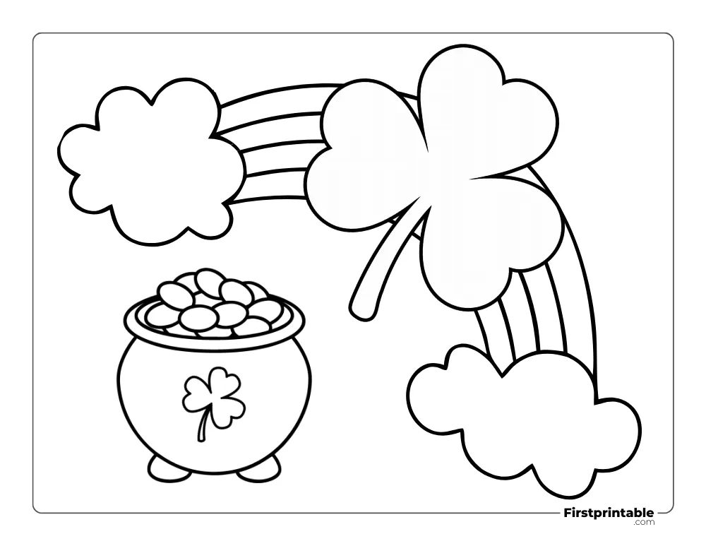 Rainbow with Shamrock Coloring Page for Kids