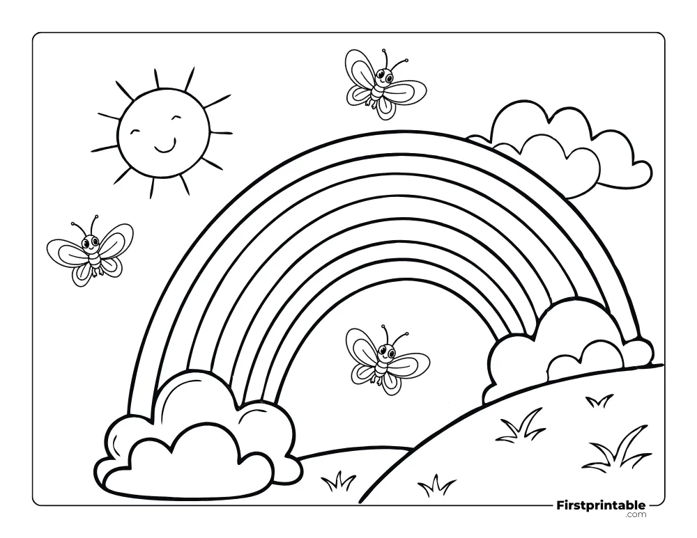 Sun and Rainbow Coloring Page