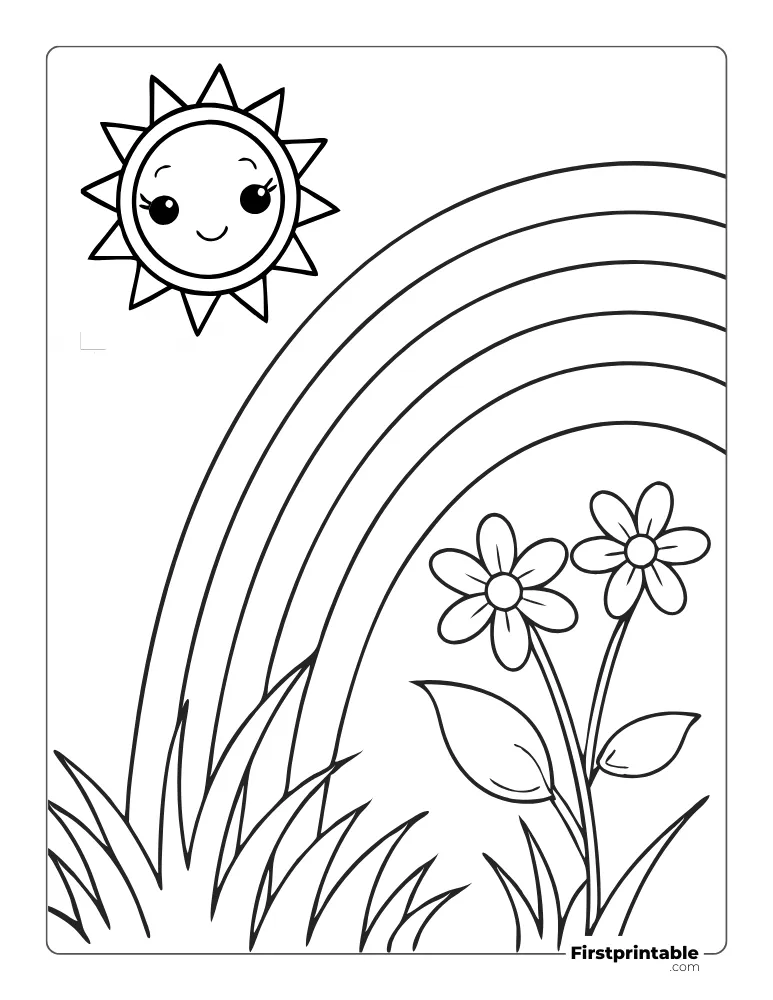 Rainbow and Summer Coloring Page