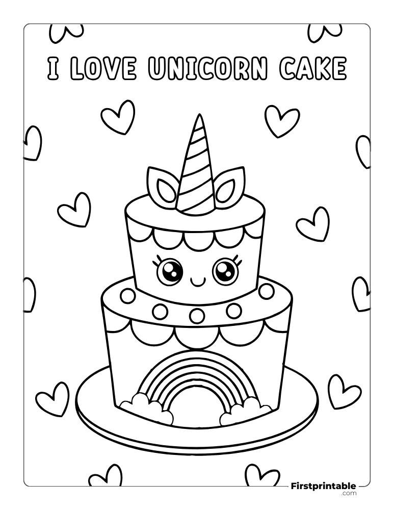 "I Love Unicorn Cake" to Color for Kids