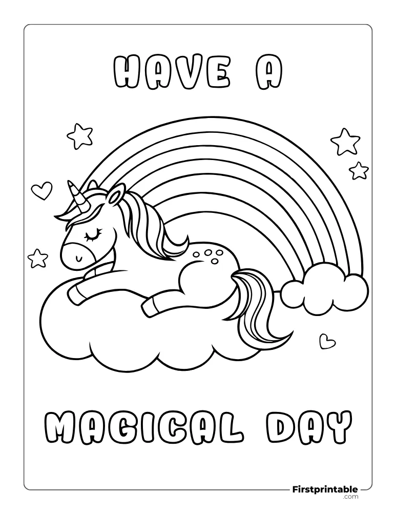 Magical Unicorn Relaxing over the Clouds to Color