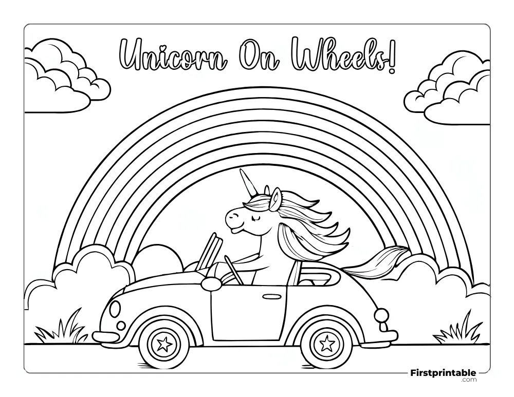 "Unicorn on Wheels" to Color