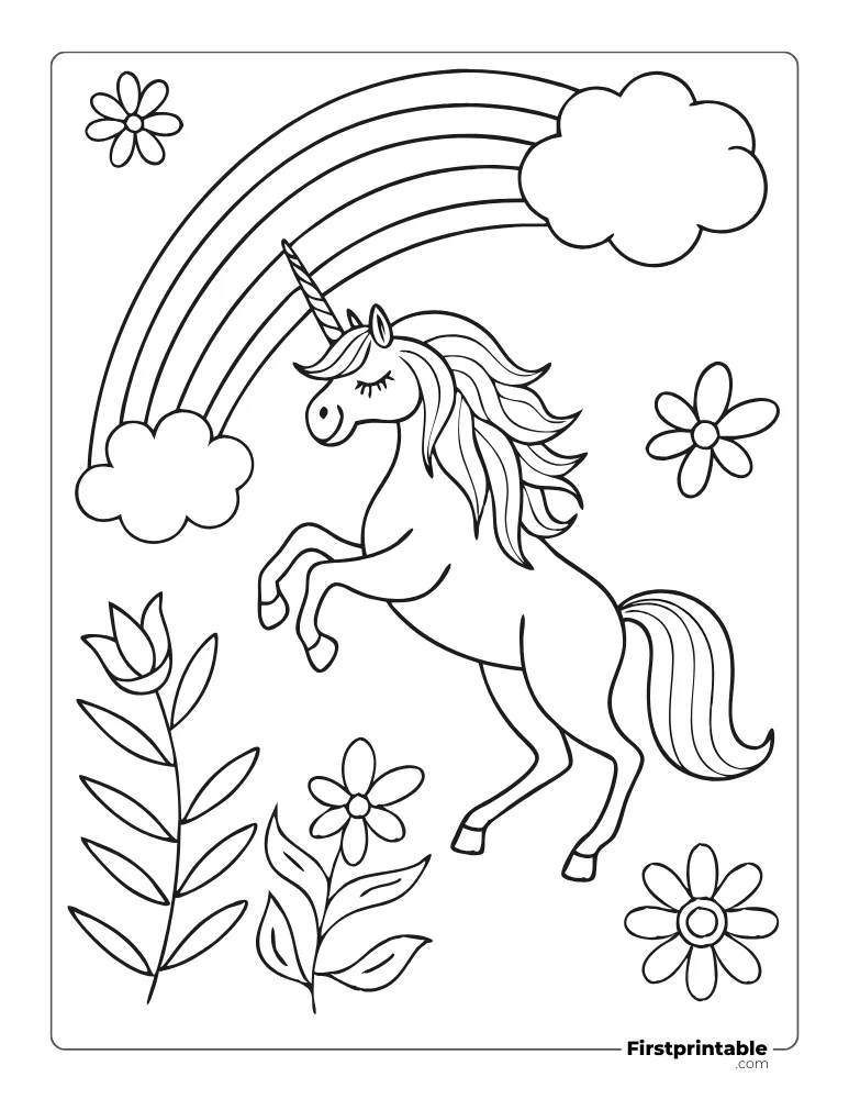 Cute Unicorn and Rainbow to Color