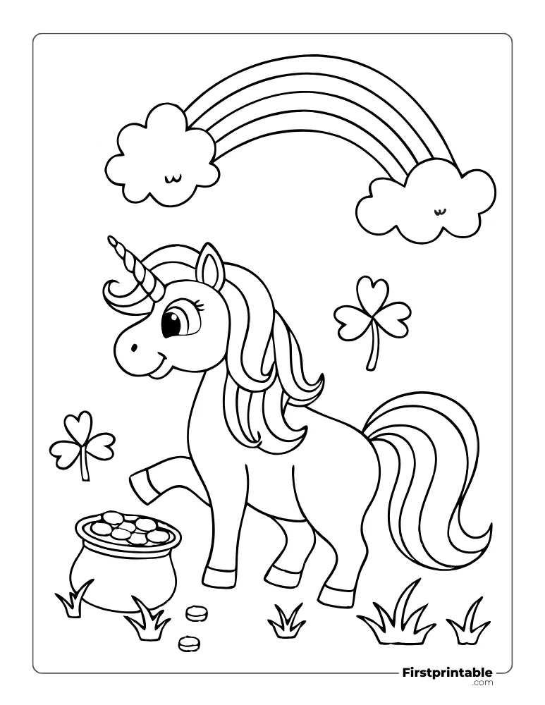 St Patrick Day Unicorn and Rainbow Coloring Sheet 