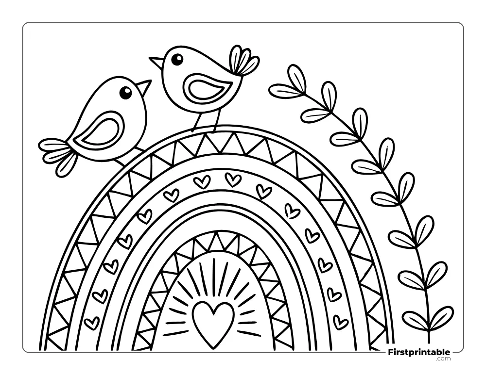 Valentine's Day Boho Rainbow Coloring page for Adults