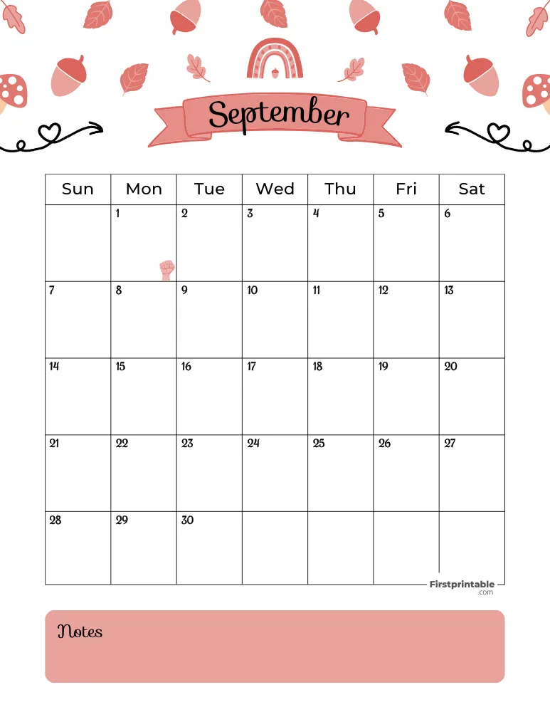 September Calendar 2025 Autumn Template 01