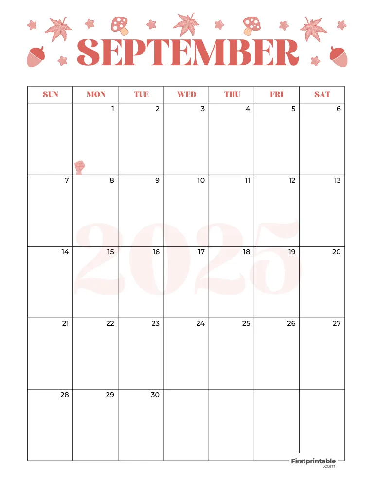 September Calendar 2025 Autumn Template 07