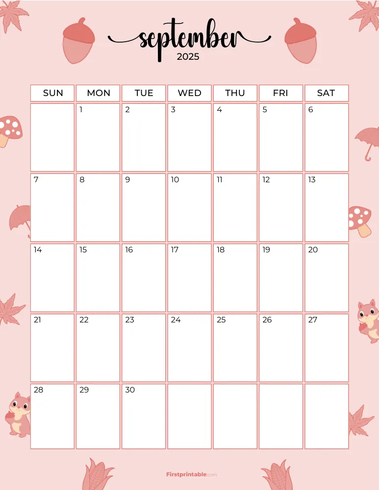 September Calendar 2025 Autumn Template 09