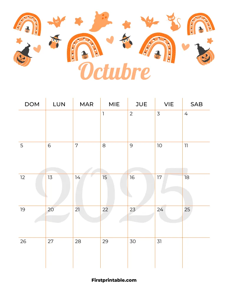 Spanish October Calendar 2025 Halloween Template 29