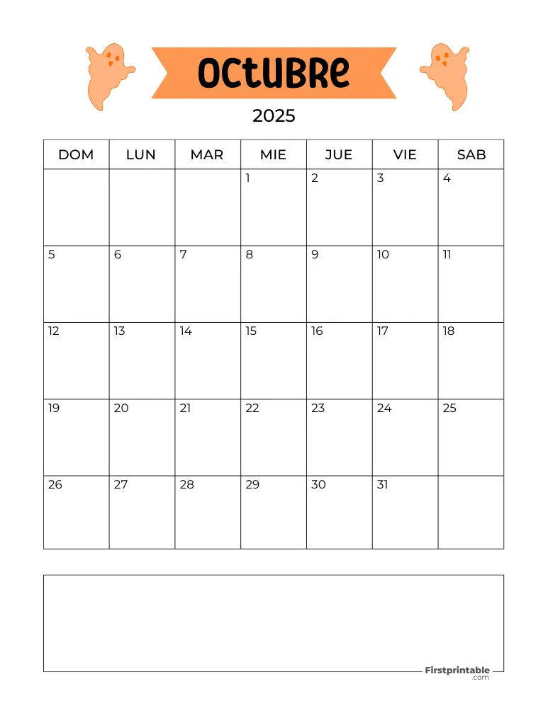 Spanish October Calendar 2025 Halloween Template 31