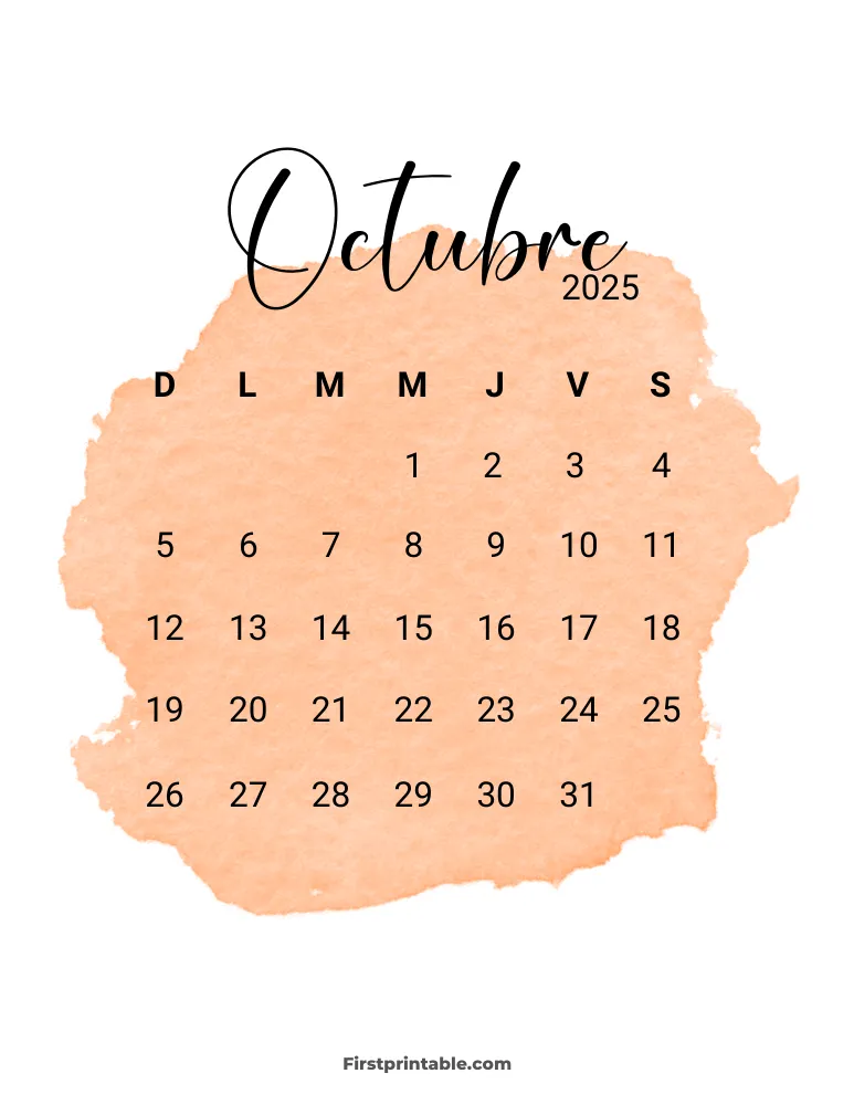 Spanish Printable October Calendar 2025 Template 33