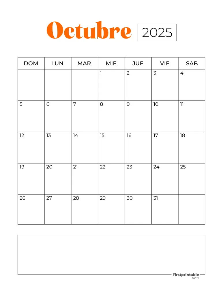 Spanish Printable October Calendar 2025 Template 34