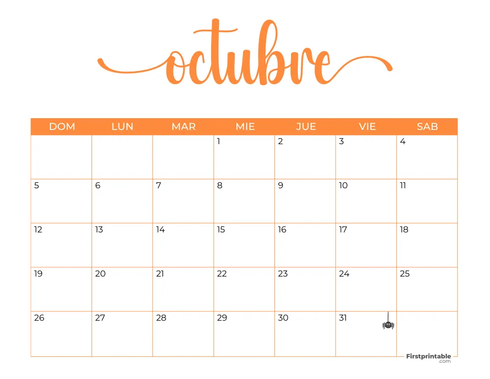 Spanish Printable October Calendar 2025 Template 45